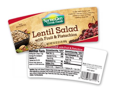 The product label from a Spring Glen Fresh Foods Lentil Salad.