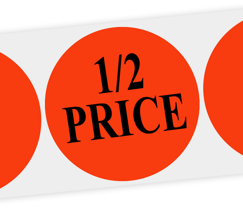 1/2 price round label