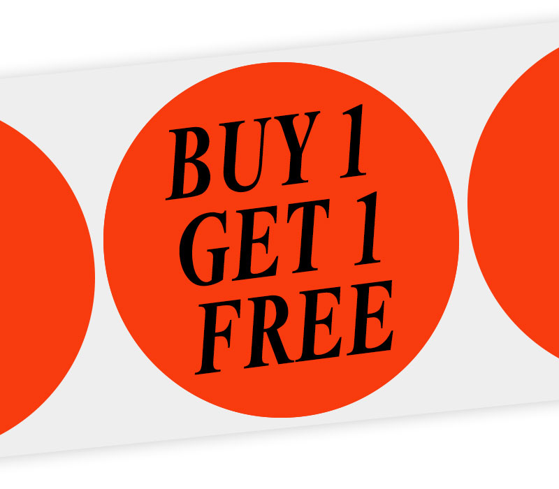 buy 1 get 1 free round label