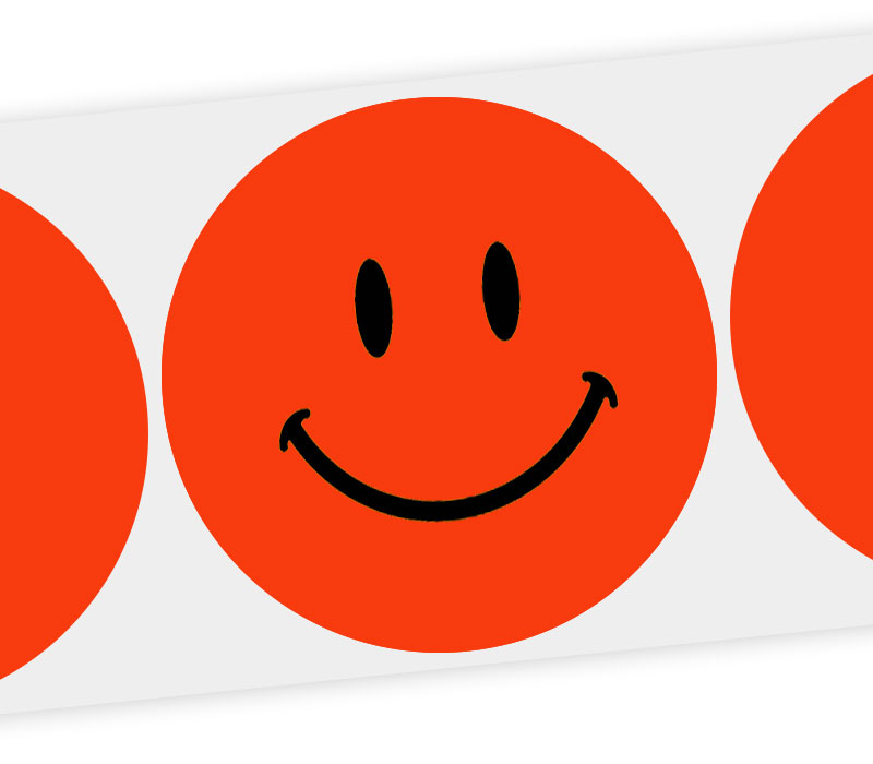 orange round smiley label